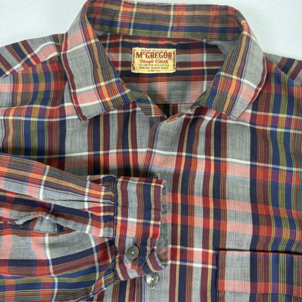 True Vintage 50s McGregor Loop Collar "Magic Cloth" Plaid Shirt Mens Medium